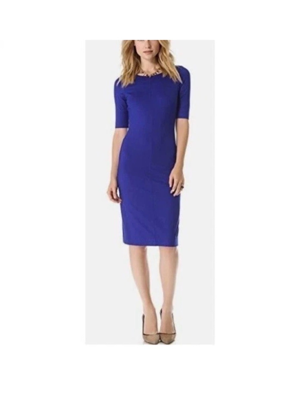 Diane Von Furstenberg Raquel Scoop Neck Sheath Dress Size S Blue Midi Stretch
